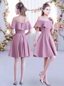 Pink Short Sleeves Mini Length Ruching Zipper Dama Dress