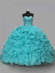 Excellent Sleeveless Beading and Ruffles Lace Up Quinceanera Gown