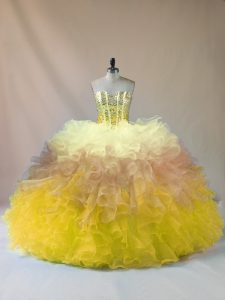 Multi-color Ball Gowns Organza Sweetheart Sleeveless Beading and Ruffles Floor Length Lace Up Sweet 16 Quinceanera Dress