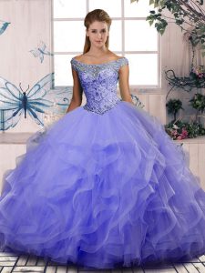 Sumptuous Ball Gowns Sweet 16 Dresses Lavender Off The Shoulder Tulle Sleeveless Floor Length Lace Up