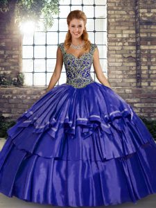 Flare Purple Sleeveless Floor Length Beading and Ruffled Layers Lace Up 15th Birthday Dress