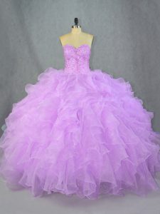 Simple Lavender Sleeveless Organza Lace Up Ball Gown Prom Dress for Sweet 16 and Quinceanera