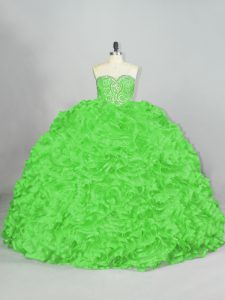 Sweetheart Sleeveless Sweet 16 Dresses Court Train Beading and Ruffles Fabric With Rolling Flowers