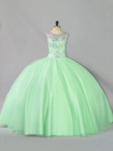 Latest Floor Length Lace Up Sweet 16 Dresses Apple Green for Sweet 16 with Sequins