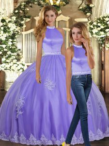 Modest Halter Top Sleeveless Tulle Quinceanera Dress Appliques Backless