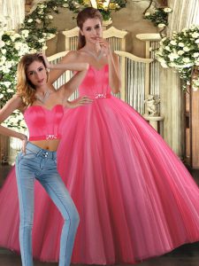 Discount Sleeveless Floor Length Beading Lace Up Sweet 16 Quinceanera Dress with Coral Red