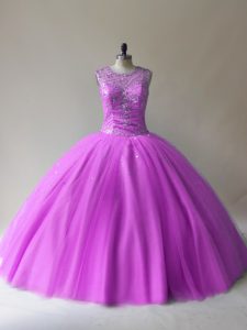 Floor Length Ball Gowns Sleeveless Lilac Sweet 16 Dresses Lace Up