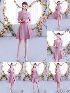 Modest Pink Chiffon Zipper Scoop Half Sleeves Mini Length Quinceanera Court of Honor Dress Ruching