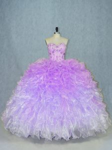 Custom Made Multi-color Ball Gowns Beading and Ruffles Sweet 16 Dresses Lace Up Organza Sleeveless Floor Length