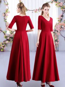 Modern Wine Red Half Sleeves Ankle Length Ruching Zipper Court Dresses for Sweet 16