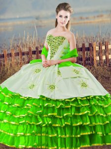 Beading and Ruffled Layers Quinceanera Gowns Green Lace Up Sleeveless Floor Length