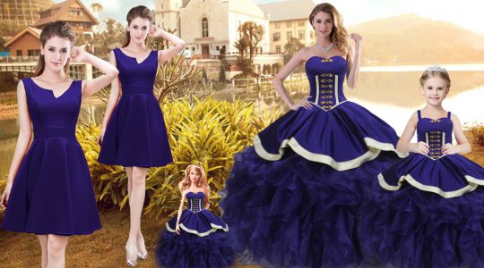 Best Purple Organza Lace Up Quinceanera Dresses Sleeveless Floor Length Ruffles