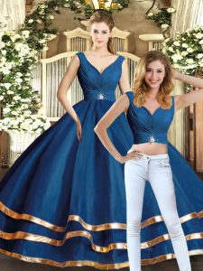 Captivating Floor Length Two Pieces Sleeveless Navy Blue Sweet 16 Dresses Backless