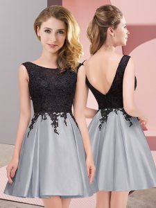 Glorious Grey Sleeveless Satin Zipper Quinceanera Court of Honor Dress for Wedding Party