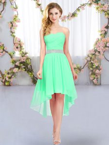 Hot Selling Green Sleeveless High Low Belt Lace Up Dama Dress