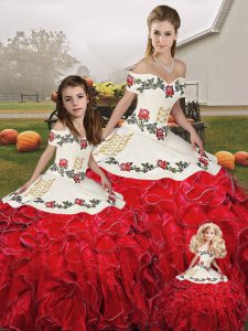 Floor Length Ball Gowns Sleeveless White And Red Sweet 16 Quinceanera Dress Lace Up