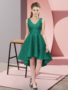 Sexy V-neck Sleeveless Zipper Quinceanera Dama Dress Peacock Green Lace