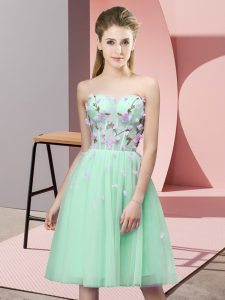 Decent Apple Green Dama Dress for Quinceanera Wedding Party with Appliques Sweetheart Sleeveless Lace Up