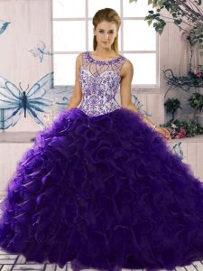 Fine Floor Length Ball Gowns Sleeveless Purple Vestidos de Quinceanera Lace Up