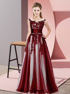 Classical Burgundy Scoop Zipper Beading and Lace Damas Dress Sleeveless
