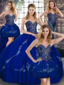 Custom Designed Tulle Sleeveless Floor Length Quinceanera Dresses and Beading and Embroidery