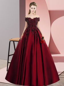 Fitting Floor Length Wine Red 15th Birthday Dress Satin Sleeveless Lace