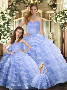 Lavender Lace Up Sweetheart Ruffled Layers Vestidos de Quinceanera Organza Sleeveless