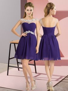 Custom Made Purple Cap Sleeves Mini Length Beading Lace Up Quinceanera Dama Dress