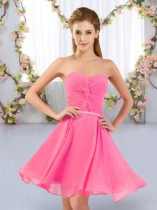 Amazing Mini Length Lace Up Dama Dress for Quinceanera Rose Pink for Wedding Party with Ruching