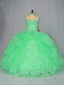 Sweetheart Sleeveless Quinceanera Gowns Floor Length Beading and Ruffles Organza