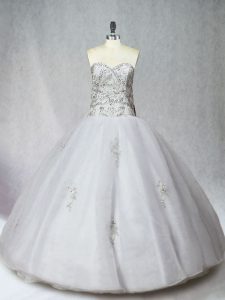 White Sleeveless Beading Floor Length Sweet 16 Dress