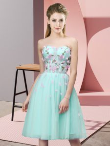 High End Knee Length Apple Green Quinceanera Court of Honor Dress Sweetheart Sleeveless Lace Up