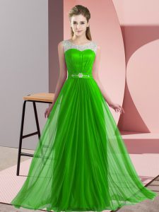 Green Scoop Neckline Beading Dama Dress Sleeveless Lace Up