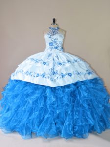 High Class Sleeveless Court Train Embroidery and Ruffles Lace Up Sweet 16 Quinceanera Dress
