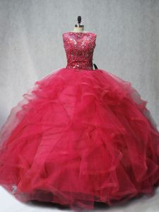 Vintage Tulle Sleeveless Quinceanera Dress Brush Train and Beading and Ruffles