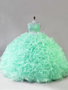 Decent Scoop Sleeveless Fabric With Rolling Flowers Quinceanera Gowns Beading and Ruffles Zipper