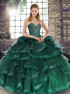 Peacock Green Lace Up Sweetheart Beading and Ruffles Sweet 16 Dress Tulle Sleeveless