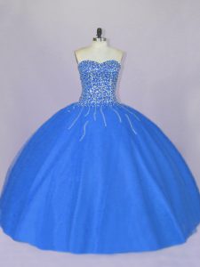 Designer Blue Sweet 16 Quinceanera Dress Sweet 16 and Quinceanera with Beading Sweetheart Sleeveless Lace Up