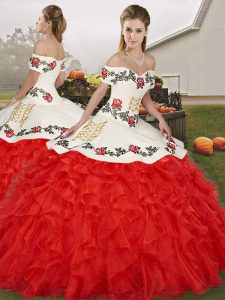Floor Length Ball Gowns Sleeveless White And Red 15 Quinceanera Dress Lace Up