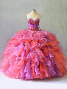 Floor Length Lace Up Quinceanera Gowns Multi-color for Sweet 16 and Quinceanera with Beading and Ruffles