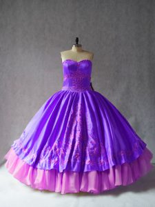 Trendy Purple Sweetheart Lace Up Embroidery Quince Ball Gowns Sleeveless