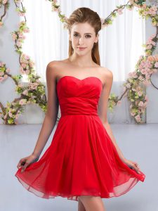 Enchanting Ruching Quinceanera Dama Dress Red Lace Up Sleeveless Mini Length