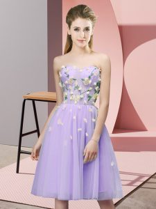 Artistic Lavender Tulle Lace Up Quinceanera Court of Honor Dress Sleeveless Knee Length Appliques