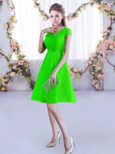 Mini Length Dama Dress for Quinceanera V-neck Cap Sleeves Lace Up