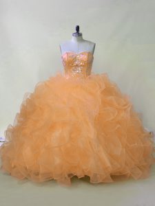 Traditional Sweetheart Sleeveless Organza Vestidos de Quinceanera Beading and Ruffles Lace Up