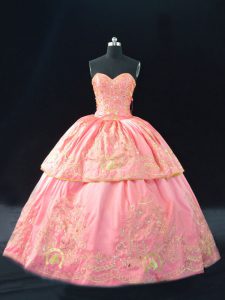 Dramatic Pink Sweetheart Lace Up Embroidery 15th Birthday Dress Sleeveless