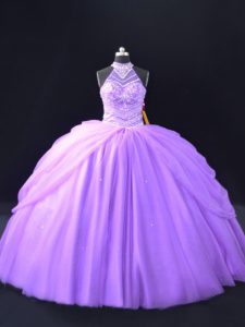Stunning Floor Length 15 Quinceanera Dress Lavender for Sweet 16 and Quinceanera with Beading and Pick Ups