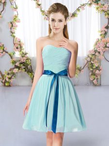 Sleeveless Lace Up Mini Length Belt Dama Dress for Quinceanera