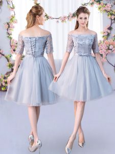 Traditional Short Sleeves Lace and Belt Lace Up Damas Dress