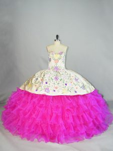 Simple Ball Gowns Sweet 16 Dresses Fuchsia Sweetheart Organza Sleeveless Lace Up